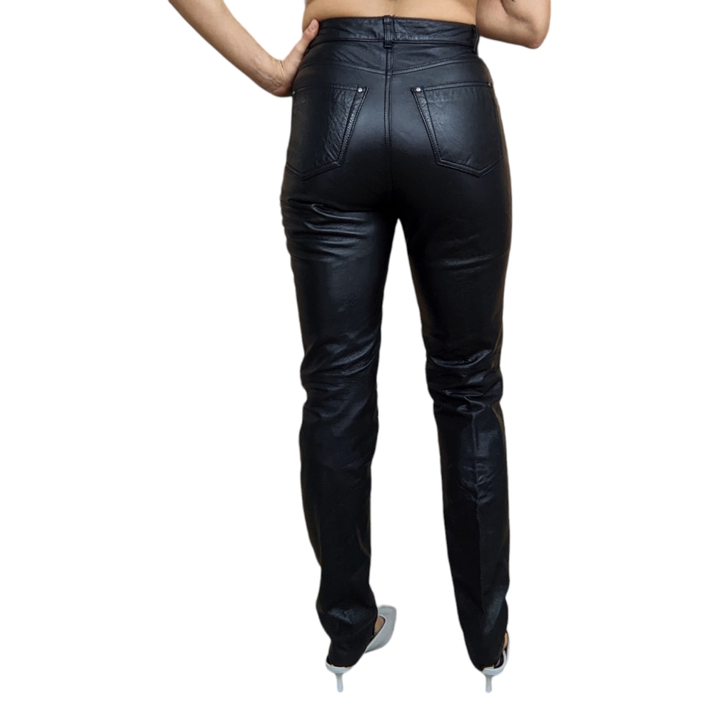 Wilson's 100% Real Genuine Black Leather Vintage High Waist Jeans - 6 - Picture 7 of 13